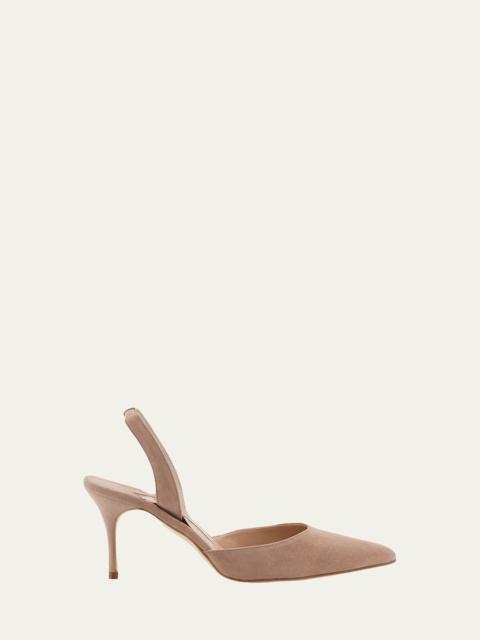 Manolo Blahnik Carolyne Suede Mid-Heel Slingback Pump