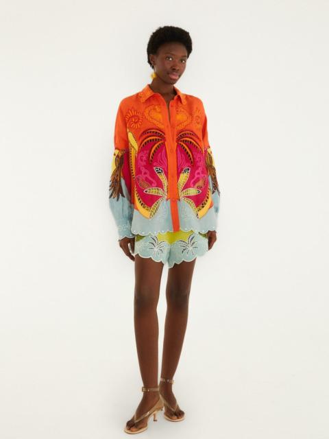 FARM RIO Multicolor Usiacuri Embroidered Lenzing Ecovero Euroflax Richelieu Shorts