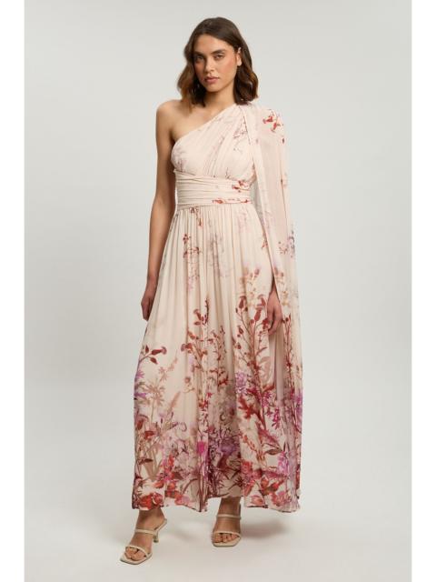 KAREN MILLEN Crinkle Georgette Floral Print One Shoulder Woven Maxi Dress