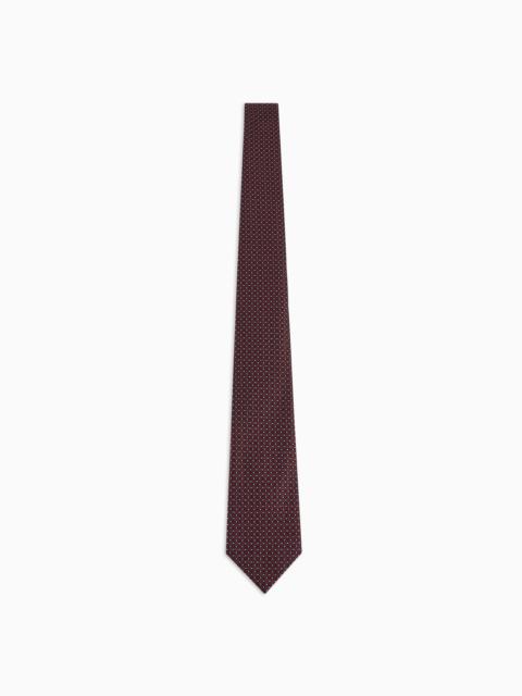 EMPORIO ARMANI Pure silk tie with jacquard op-art micro pattern