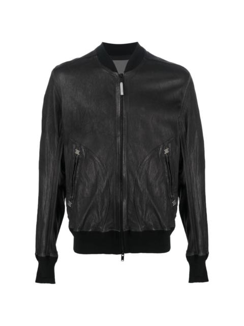 zipped-up leather bomber jacket