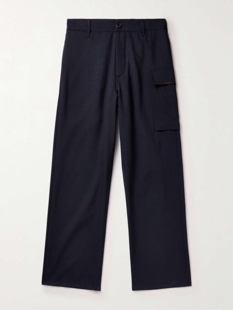 Straight-Leg Logo-Embroidered Virgin Wool Trousers