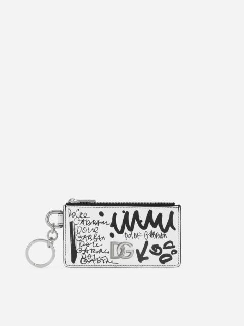 Dolce & Gabbana Graffiti-print calfskin card holder with ring