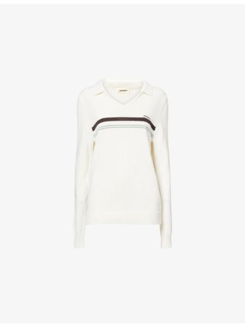 ADANOLA Stripe-Print Knitted Cotton-Blend Polo Jumper
