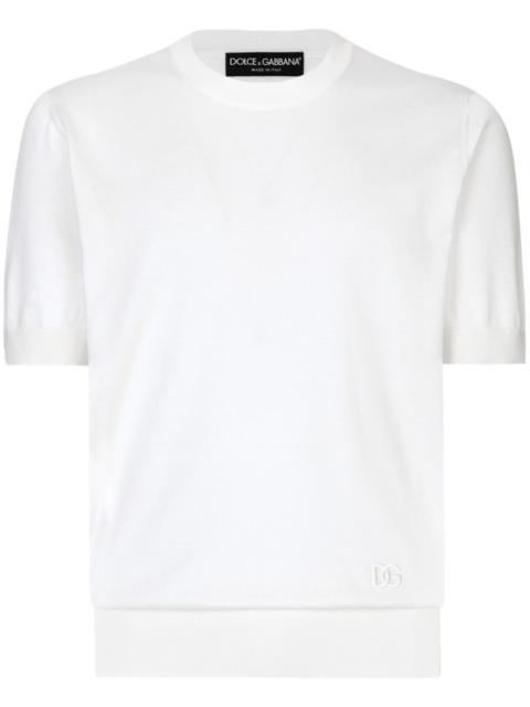 Dolce & Gabbana logo-embroidered silk knitted top