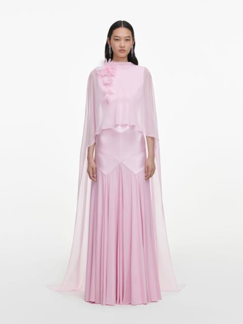 self-portrait Pink Satin Jersey Cape Maxi Dress