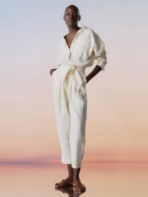 ANDRES OTALORA Lo Natural Belted Linen Jumpsuit ivory