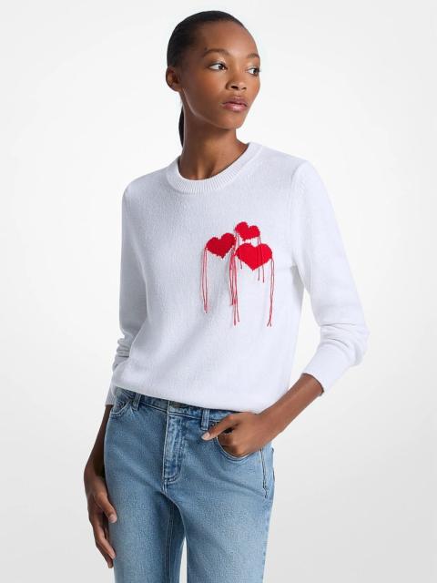MICHAEL KORS Fringed Heart Cotton Blend Sweater