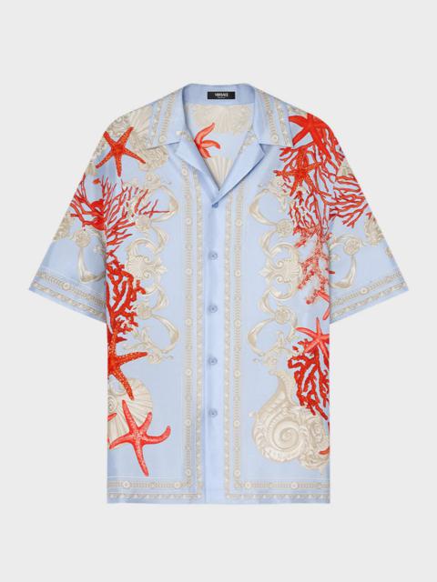 VERSACE Men's Printed Silk Camp Shirt