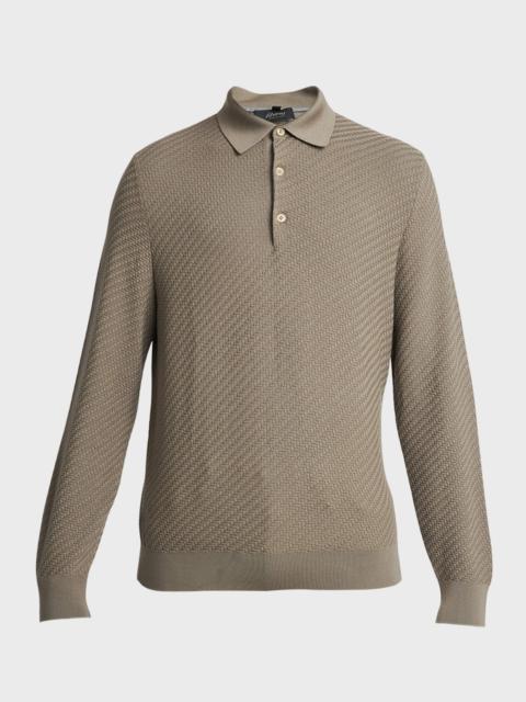 Men's Basketweave Knit Polo Sweater