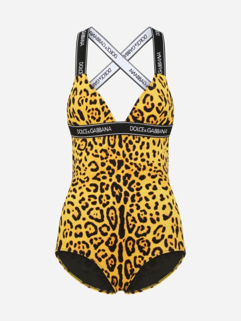 Dolce & Gabbana One-piece swimsuit with plunging neckline and branded elastic