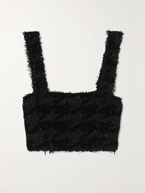Balmain Cropped sequin-embellished houndstooth stretch-knit top