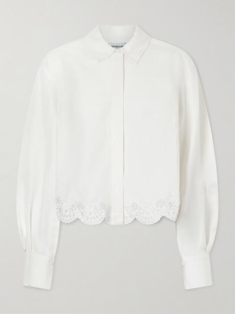 SIMKHAI Ames Cropped Broderie Anglaise Linen-blend Shirt
