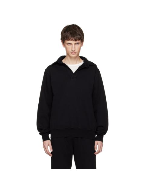 LES TIEN Black Heavyweight Moto Back Polo