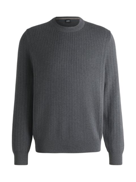 BOSS COTTON SWEATER WITH KNITTED VERTICAL STRIPES IN REGULAR FIT