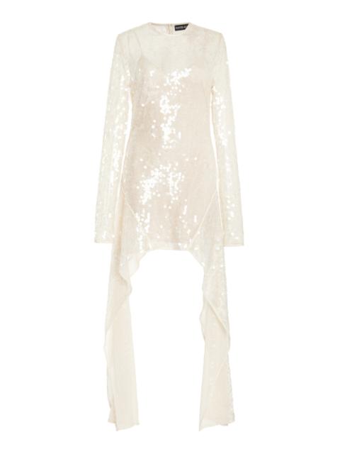 David Koma Asymmetric Sequined Mini Dress ivory