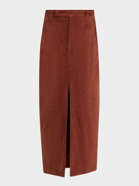 Brunello Cucinelli Suede Sartorial Skirt with Front Slit