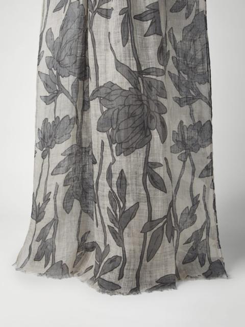 Brunello Cucinelli Magnolia print linen scarf
