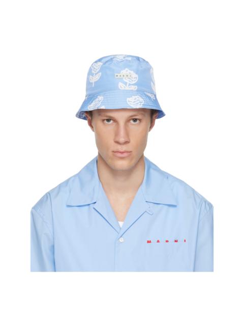 Marni Blue Sprayed Roses Print Taffeta Bucket Hat