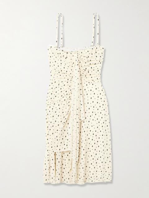Isabel Marant Gemma Ruched Draped Polka-dot Stretch-jersey Mini Dress