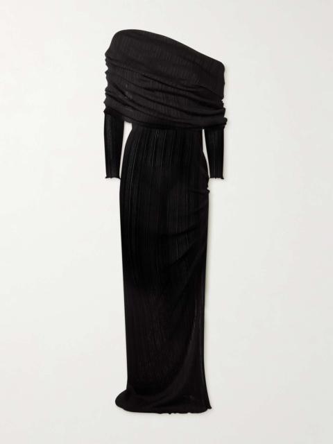 Alaïa One-shoulder draped pointelle-knit maxi dress