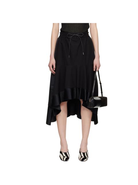 sacai Black Cotton Broadcloth Midi Skirt