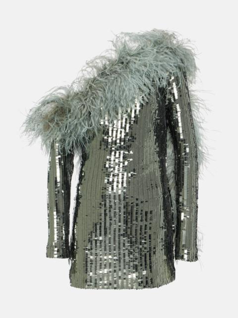 Mini Garbo sequined feather-trimmed minidress