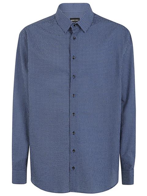 GIORGIO ARMANI Regular-fit cotton-seersucker shirt with a geometric motif