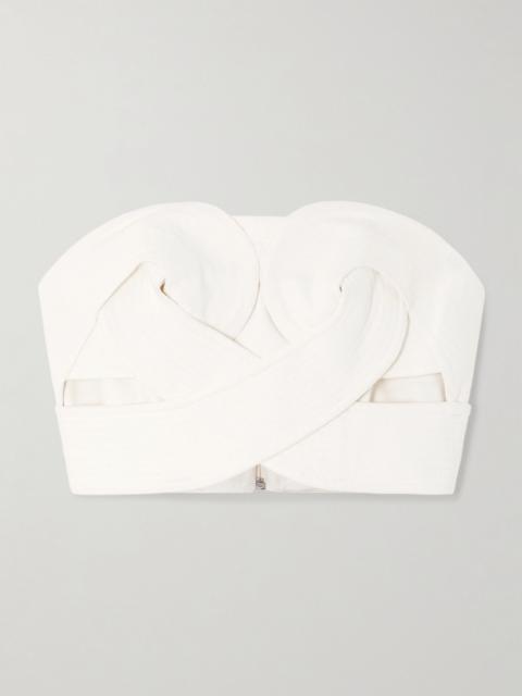 ANDRES OTALORA Onda strapless cropped twisted cotton-twill top Off-white