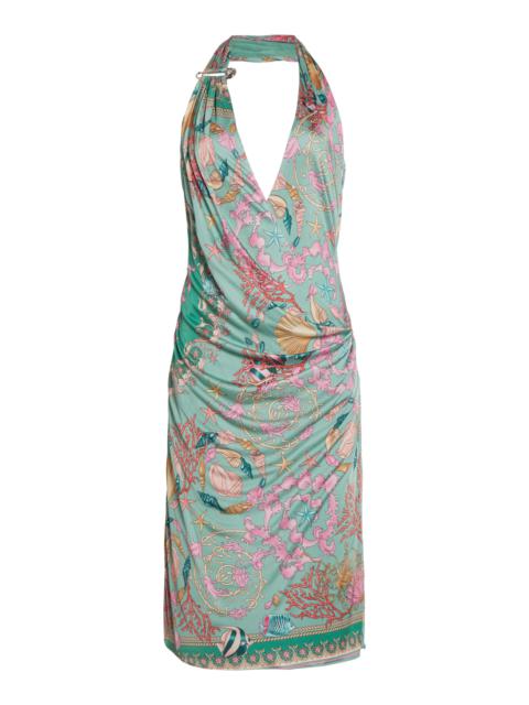 VERSACE Printed Jersey Halter Midi Dress print