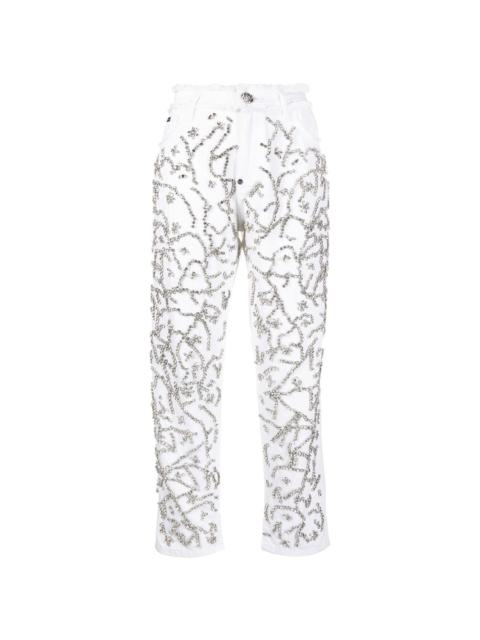 PHILIPP PLEIN crystal-embellished mom-cut leg jeans