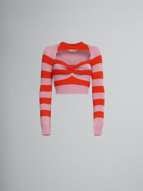 CROPPED WOOL SWEATER WITH PINK AND RED STRIPES