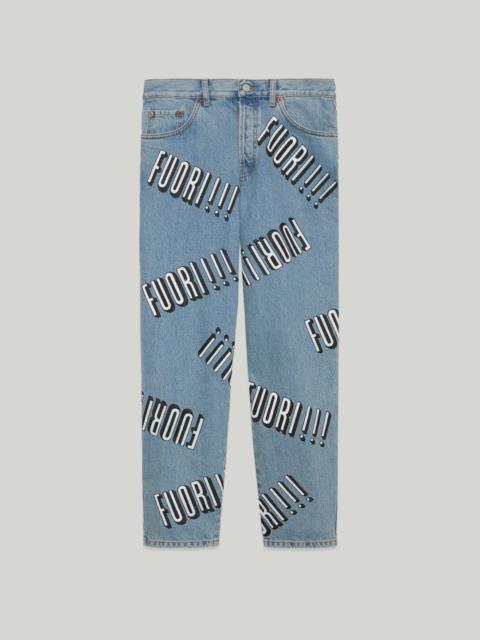 GUCCI Denim carrot pant with Fuori!! print