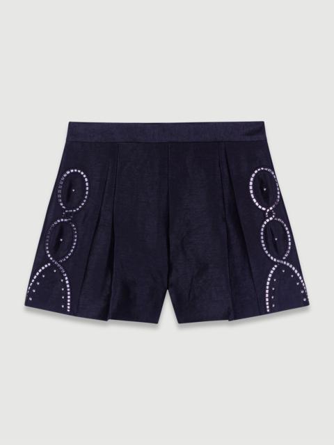 maje Openwork linen shorts with rivets