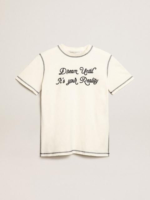 Golden Goose White T-shirt with blue embroidered lettering
