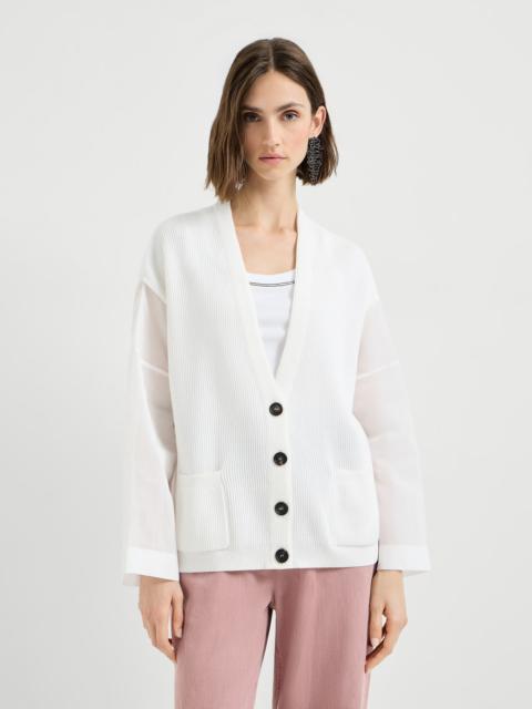 Cotton ribbed cardigan with organza sleeves