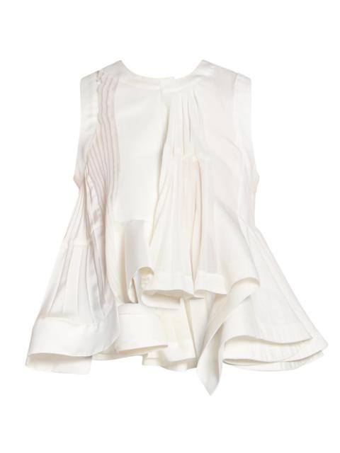 sacai Women's Pleated Silk-Blend High-Low Top - Off White