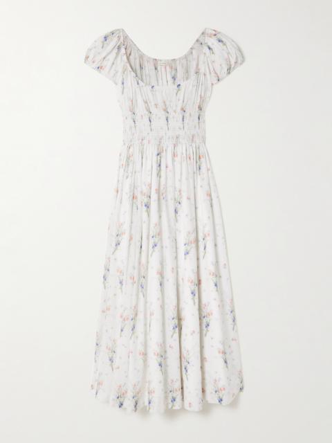 DÔEN Quinley Shirred Floral-print Organic Cotton Midi Dress