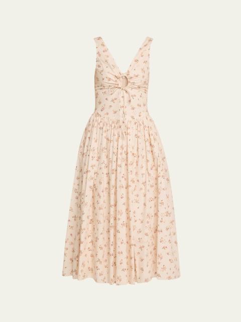 markarian Penelope Sleeveless Floral Cotton Keyhole Midi Dress