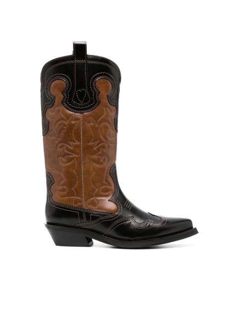 GANNI embroidered two-tone leather boots
