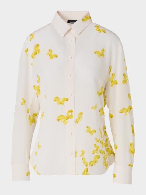 AKRIS Butterfly-Print Silk Crepe De Chine Button-Down Shirt