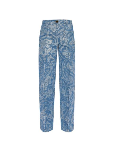 【関税&送料込】Etro Cargo Jeans Etro DENIM JACQUARD CARGO JEANS WITH BIRDS | REVERSIBLE