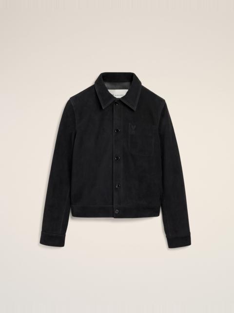 AMI Paris BLACK SUEDE LEATHER JACKET WITH EMBOSSED AMI DE COEUR