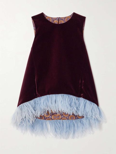 La DoubleJ Icon la Scala feather-trimmed cotton-velvet top