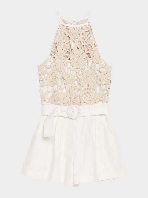 RAMY BROOK Aubree Openwork Floral Belted Romper