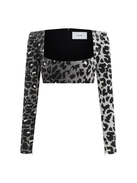 ALEX PERRY Leopard Printed Velvet Crop Top animal