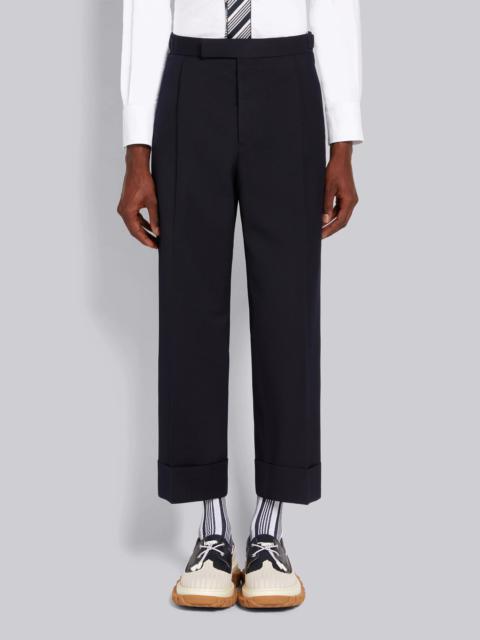 Navy Wool Pique Suiting Single Pleat Trouser