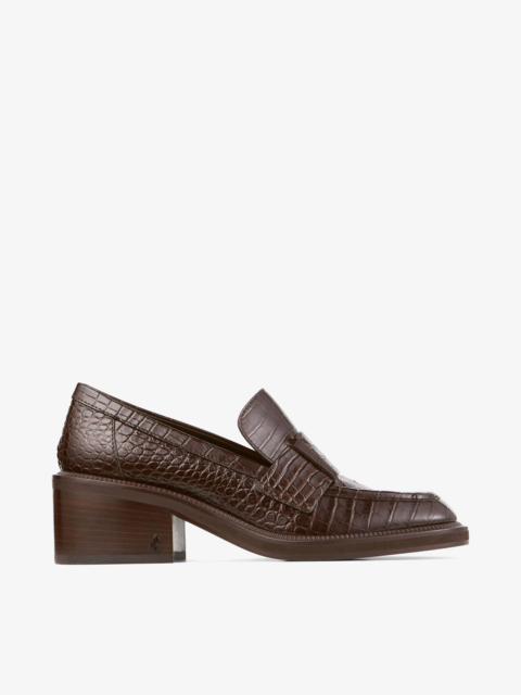 JIMMY CHOO Tylor 60
Chocolate Croc Embossed Leather Loafers