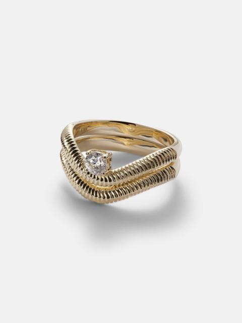 STONE AND STRAND Tina set of two 14kt gold rings with diamond