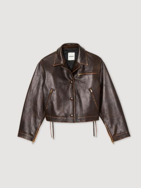 Sandro DISTRESSED LEATHER JACKET